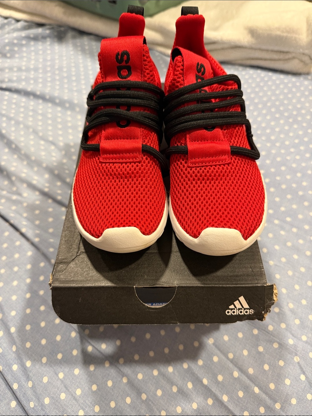 adidas Kids Red Mesh Slip-On Sneakers with Black Laces